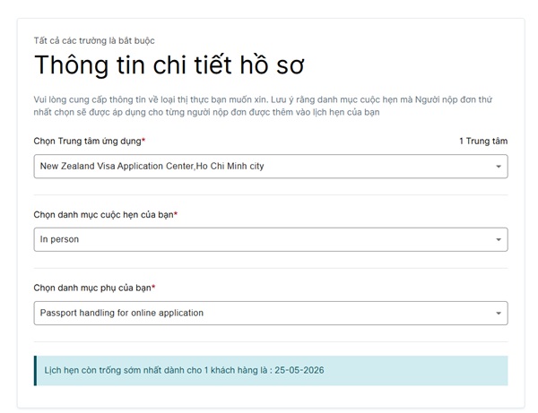 Giao diện điền thông tin hồ sơ