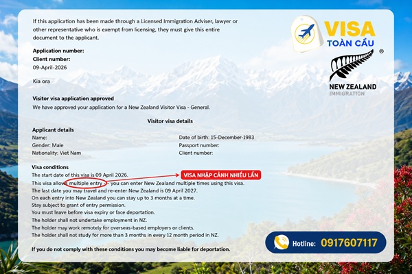 Visa du lịch New Zealand nhập cảnh nhiều lần
