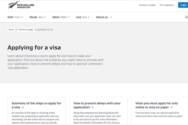 Giao diện website Di trú New Zealand