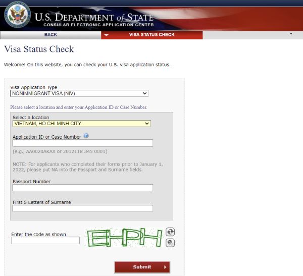 Kiểm tra tình trạng visa Mỹ online qua Trung tâm