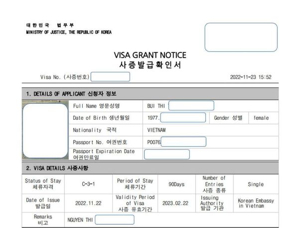 Các loại visa Hàn Quốc