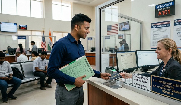 Nam giới mặc vest lịch sự khi phỏng vấn visa