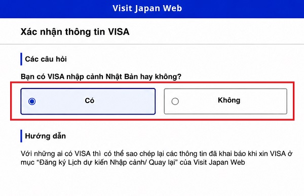  Chọn tình trạng visa hiện tại