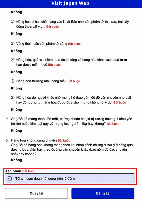 Nhấn đăng ký để hoàn tất khai báo