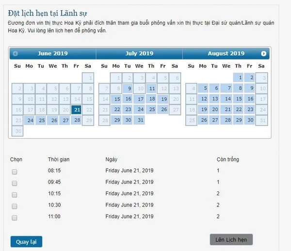 Đặt lịch hẹn phỏng vấn visa Mỹ