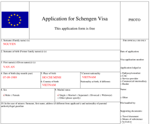 tờ khai xin visa Hà Lan